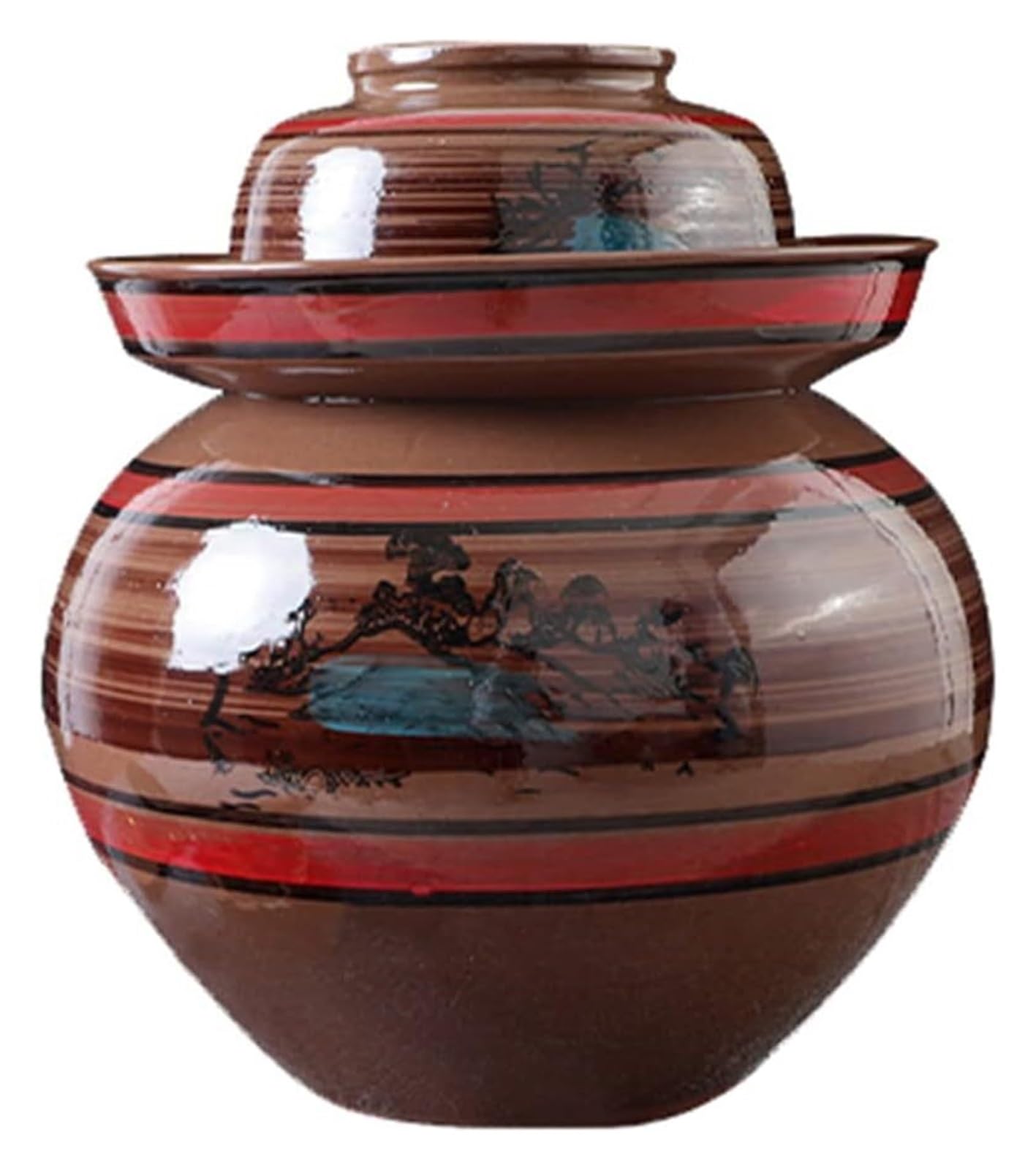 Tarro de fermentación, tarro de cerámica tradicional con tapa de cierre de aire, olla grande gruesa para fermentación en el hogar