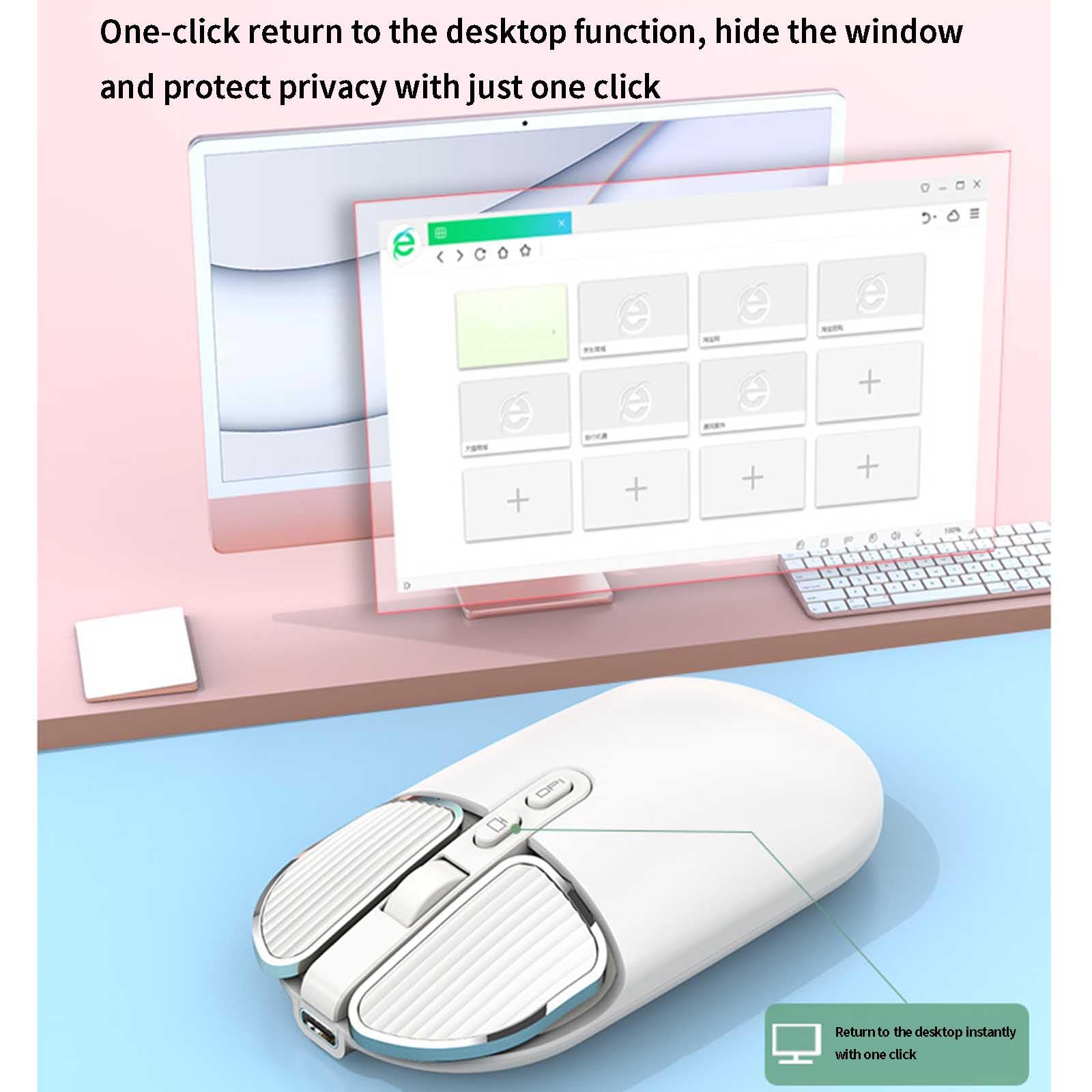Mysz Mysz bezprzewodowa Mysz komputerowa Optyczna do laptopa Mysz USB do gier Bluetooth Ergonomiczna mysz z możliwością ładowania 4-kierunkowe przewijanie Lekka, przenośna(Beige)