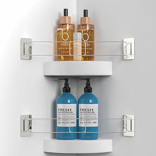 RV Shower Corner Storage Bar- Adjustable Stainless Steel Support for Travel Trailers - Essential RV Bathroom Accessory for Safe Storage- 2 Pack