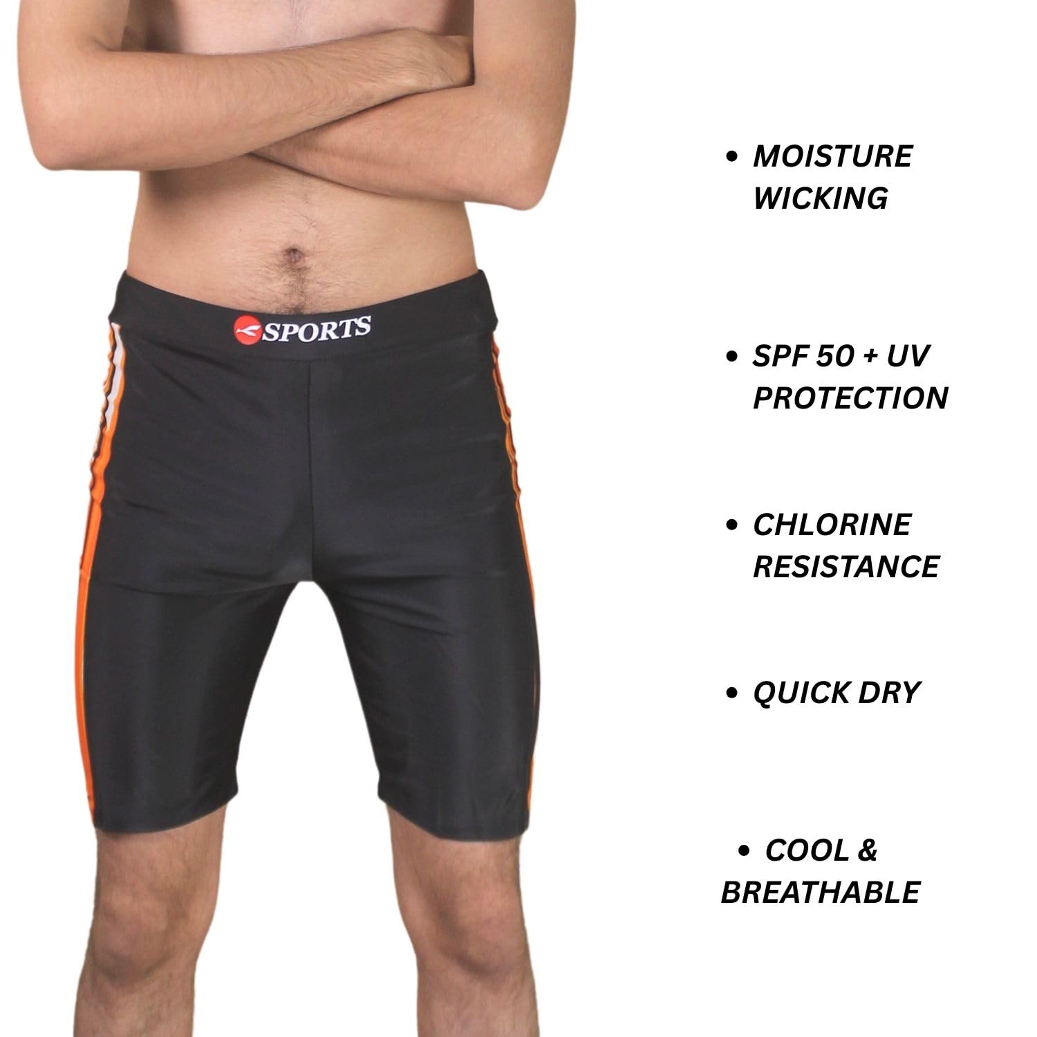 ANJOR Swimwear Swimming,Shorts Trunk for Men & Women| Swimming Bottoms for Swimming, Waterparks, Surfing and Other Water Sports Orange-Black 2