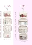Narwey Striped Hanging Toiletry Bag for Women Travel Makeup Bag Organizer Toiletries Bag for Travel Size Essentials Accessories Cosmetics (Dusty Pink Stripe(Medium))