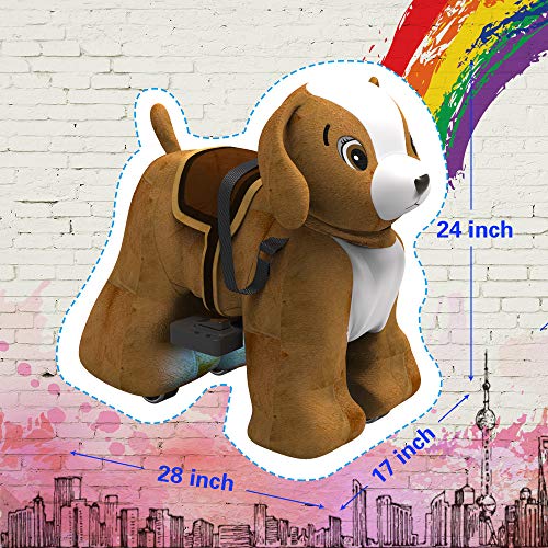 HOVER HEART Rechargeable 6V/7A Plush Animal Ride On Toy for Kids (3~7 Years Old) with Safety Belt (Dog)