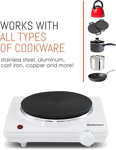 Miniatura 2 de Elite Cuisine ESB-301BF Maxi-Matic Anafe con quemador eléctrico para un solo buffet de 1000vatios color negro Blanco