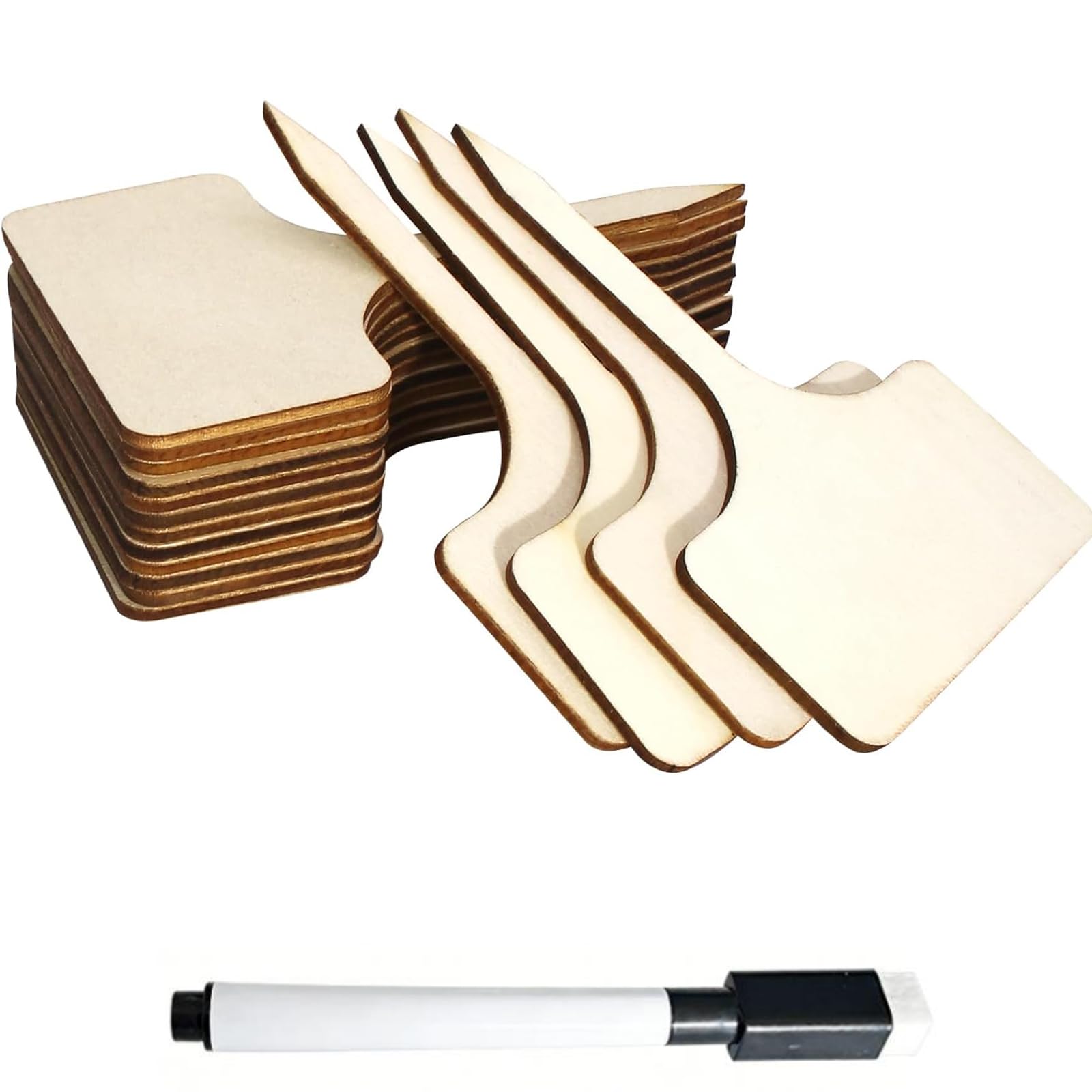 50pcs Plant Labels with Marker Pen Set Wooden T-Type Plant Tags Garden Label Stake Nursery Plant Markers for Seedlings, Herbs, Flowers,Vegetable Identification in Greenhouse,and Potted Gardens,6x10 Cm