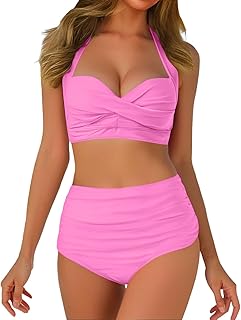 Conjunto de bikini de maternidad para mujer, con cobertura completa frontal, cuello en V, acolchado, cintura alta, fruncido, traje de baño de dos piezas, color fucsia
