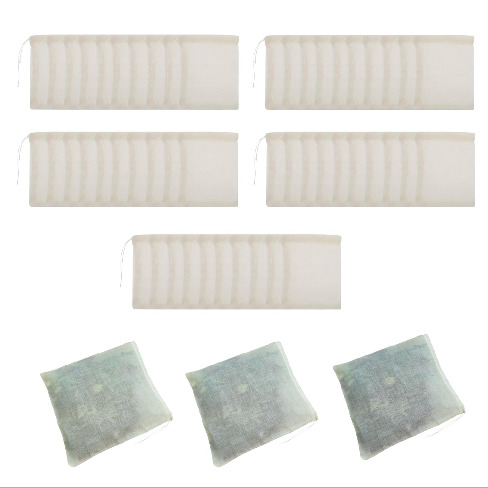 50 Pack Muslin Bags, Spice Bags for Cooking, Tea Strainer Bags, Cotton Drawstring Bag, 10cm * 8cm Cotton Spice Bag, Suitable for Loose-Leaf Tea, Coffee, Spices, Straining Broth and Juicing (White)