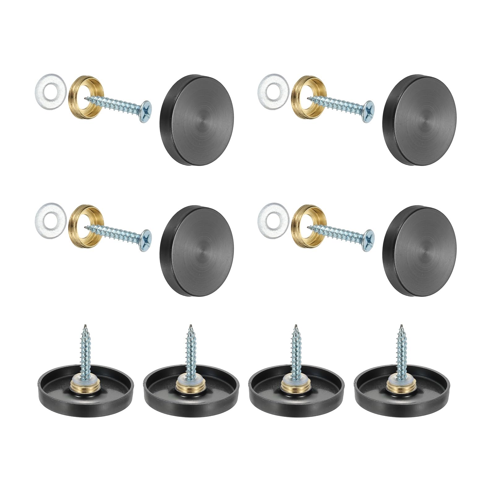 YELARXI Mirror Screws 304 Stainless Steel Decorative Caps Cover Nails Fasteners, 30mm Brushed Finish Fit for Mirror Sign Advertising Hardware (8Pcs, Black)