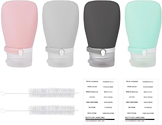 4 Pack Travel Bottles for Toiletries, Silicone Travel Containers, Refillable Shampoo and Conditioner Bottles, Squeezable Travel Liquid Containers with Leak Proof Bandage (60ml)