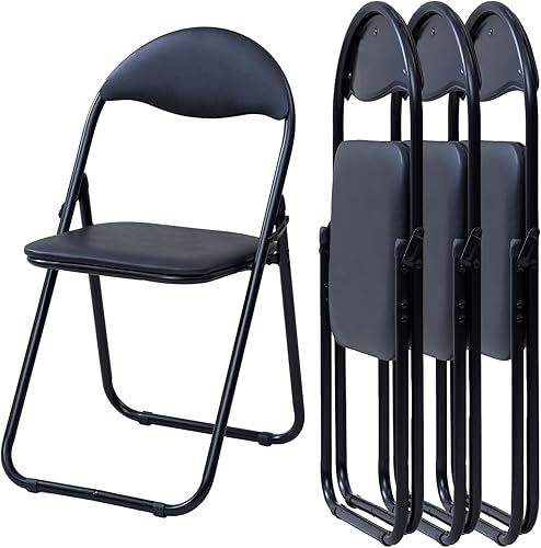 Yamazen YZX-084P(BK) Folding Chair, Pipe Chair, Set of 4, Width 17.5 x Depth 18.7 x Height 31.3 inches (44.5 x 47.5 x 79.5 cm), Lightweight Folding