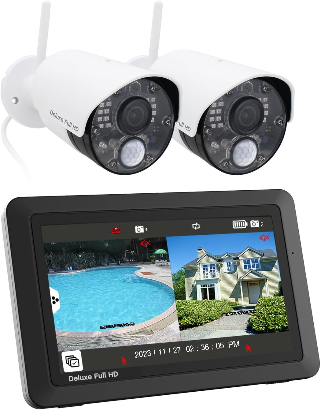Deluxe Wireless Camera System with 2 1080p Cameras and 7" Monitor