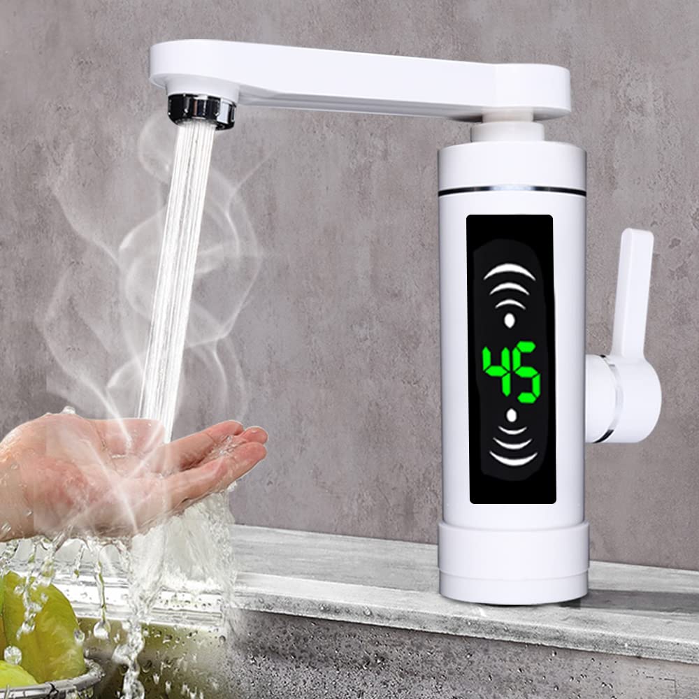 Rubinetto per riscaldamento elettrico, 3000 W, istantaneamente caldo, per cucina, bagno (bianco)