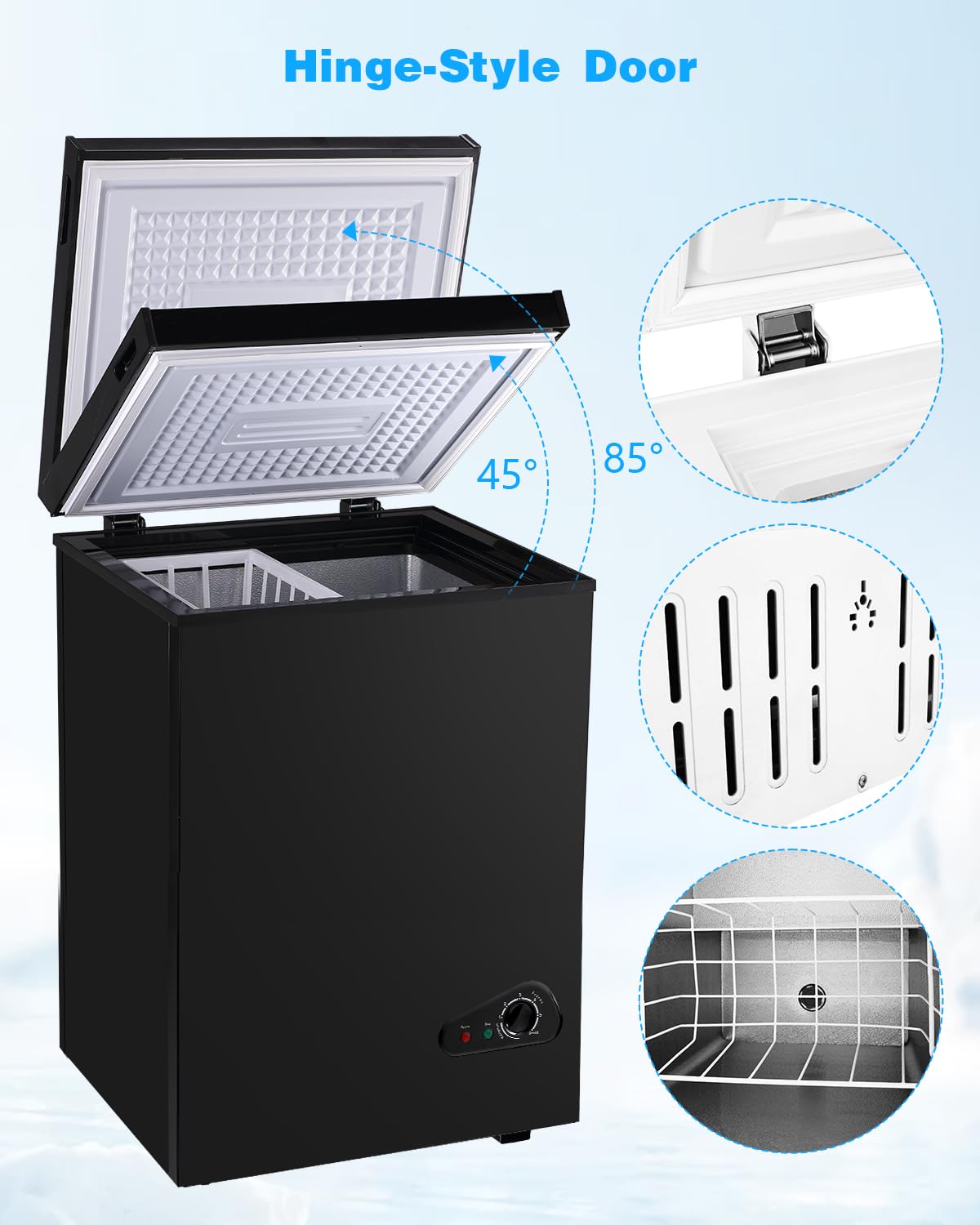 Iorbur Flg-100q 7.0 Cu.Ft Chest Freezer, Adjustable 7-Gear Temperature Control, With Removable Baskets, Deep Compact Freezer For Home, Kitchen, Garage, Office, Shop, Rvs - Black on Fridge.com - View 4