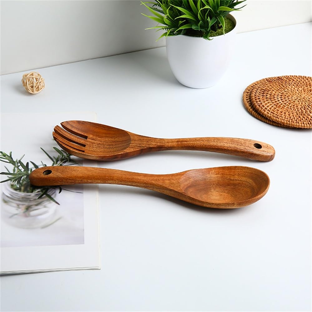 Cucchiaio Forchetta da Insalata Set Cucchiaio E Forchetta in Legno, Forchette da Insalata, for Uso Domestico per Mescolare Il Piatto di Pasta con Frutta