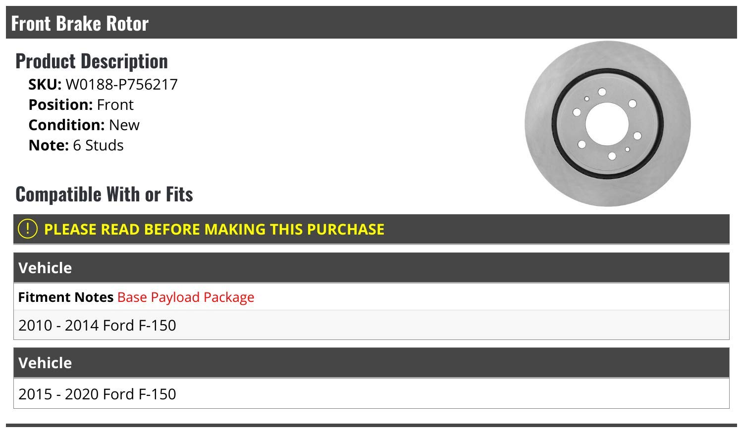 Amazon.com: Marketplace Auto Parts Front Brake Rotor - 6