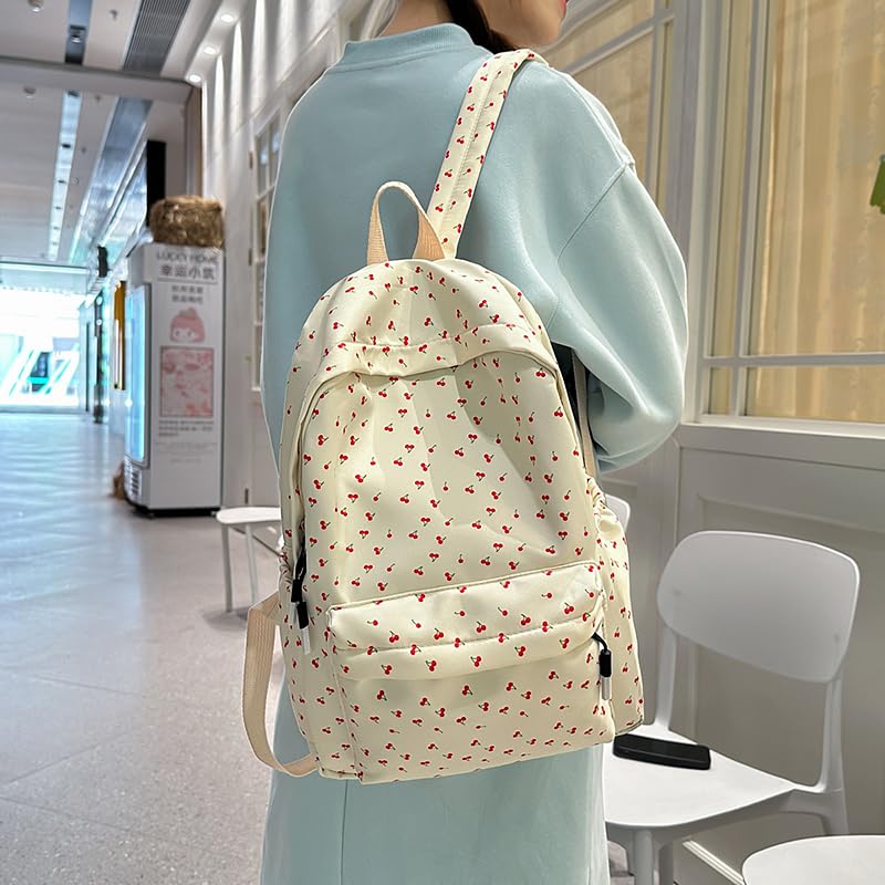 Coquette Cherry Backpack - Cute Cherry Print Rucksack Floral Print Aesthetic Daypack Kawaii Preppy Bag for Women4
