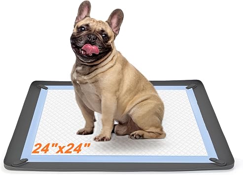 Dog Pee Pad Holder for Small Dogs,24"x 24" Non Slip Silicone Puppy Pad Holder with Magnetic Snaps Reusable High Edge Dog Potty Tray Indoor Puppy Toliet Training Mat