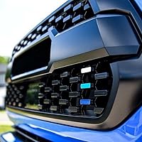 Vista 5 de iJDMTOY Adhesivo para rejilla de 3 colores, estilo retro, color blanco, azul, azul marino, compatible con Toyota Tacoma 2016-23 con rejilla TRD-Pro