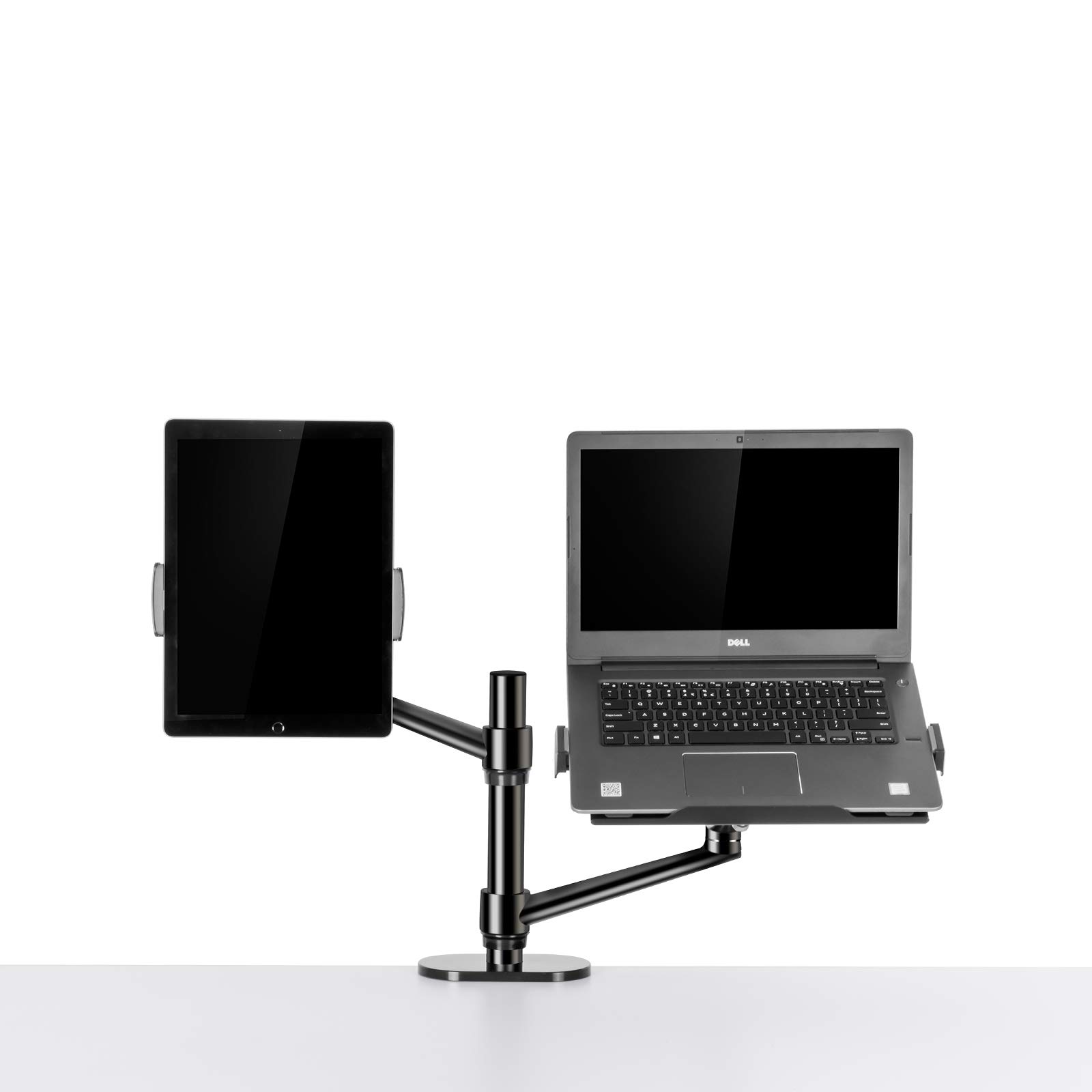 Supporto da tavolo 2 in 1 con doppio braccio per tablet e computer portatile, per tablet fino a 12" – 17" e laptop da 12 – 17", extra VESA Adopter fino a 27" monitor (nero)