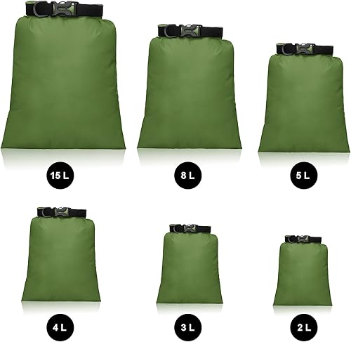 Miniatura 4 de Juego de bolsas secas impermeables de 15 L+ 8 L +5 L+4 L+3 L+ 2 L sacos ligeros y correa de hombro larga ajustable para kayak, rafting, canotaje,