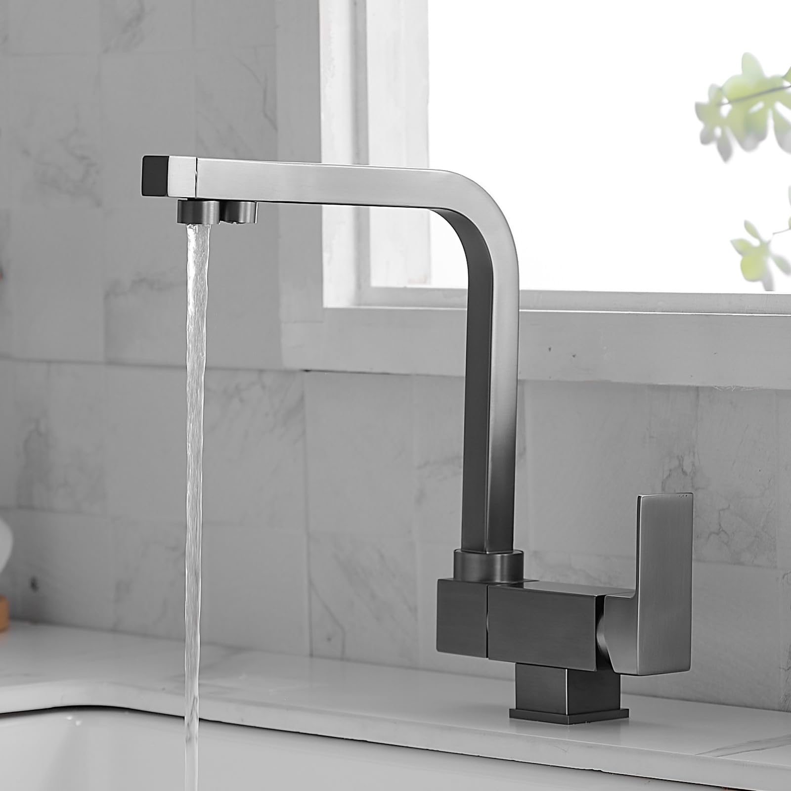 ZYCHSJXA 3 Way Kitchen Mixer Tap Folding Swivel Brass Taps-Grey