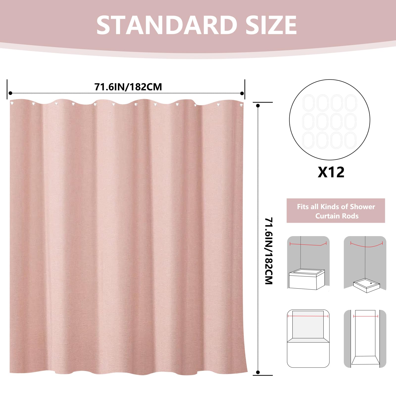 RAYNEAY Natural Linen Water-resistant Shower Curtain - Image 2