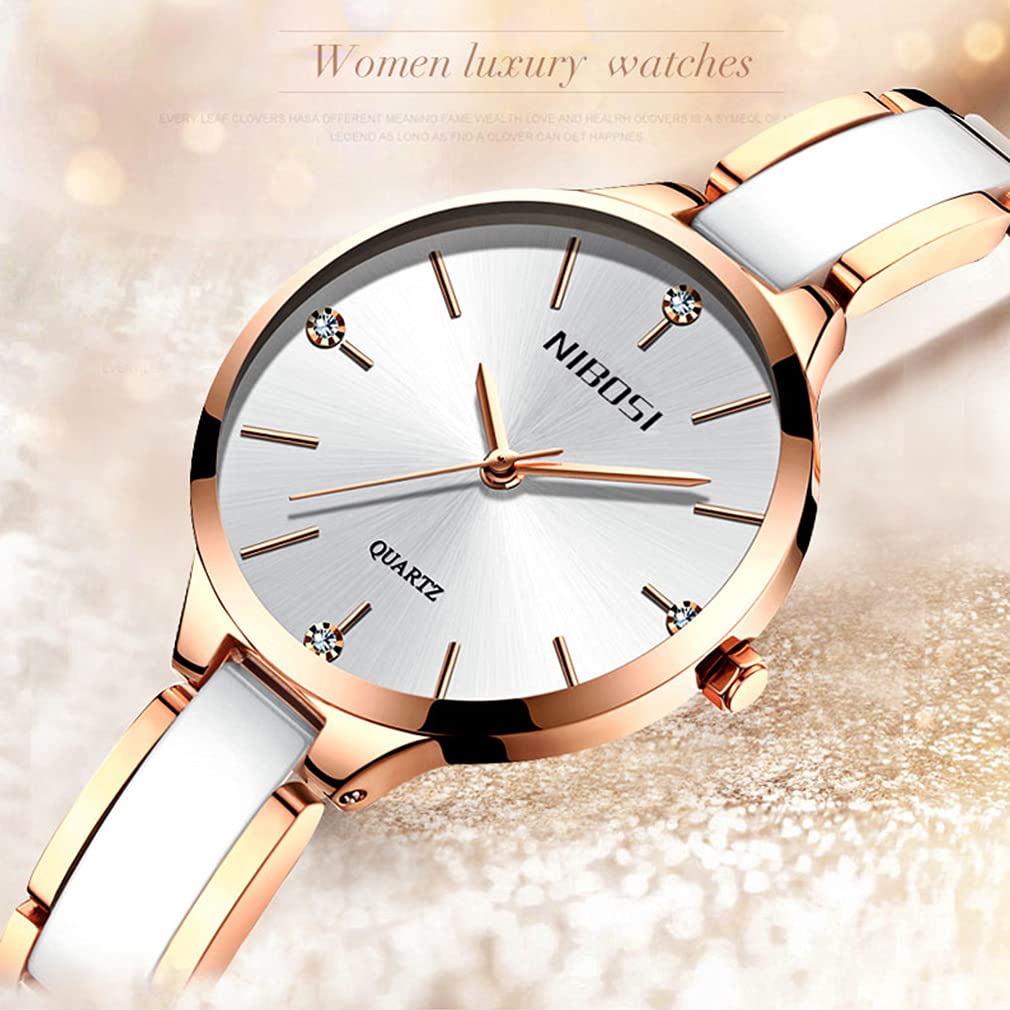 Relojes para mujer Diamond Luxury Gold Silver Señoras Femenino Clásico Moda Analógico Cuarzo Impermeable Reloj de Acero Inoxidable Luminoso Día Fecha Esposa Regalos Reloj de Pulsera NIBOSI