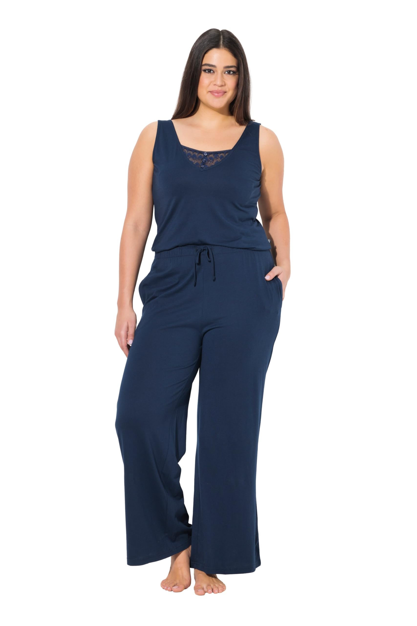 Ulla Popken Damen große Größen Übergrößen Plus Size Jumpsuit, Spitze, V-Ausschnitt, ärmellos 818873
