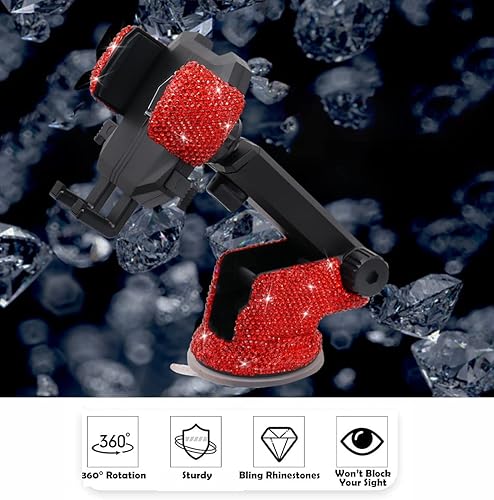Miniatura 4 de LYCARESUN Soporte de Montaje para Teléfono de Coche con Brillos, Soporte de Teléfono con Cristales Brillantes y Diamantes de Imitación para Mujeres