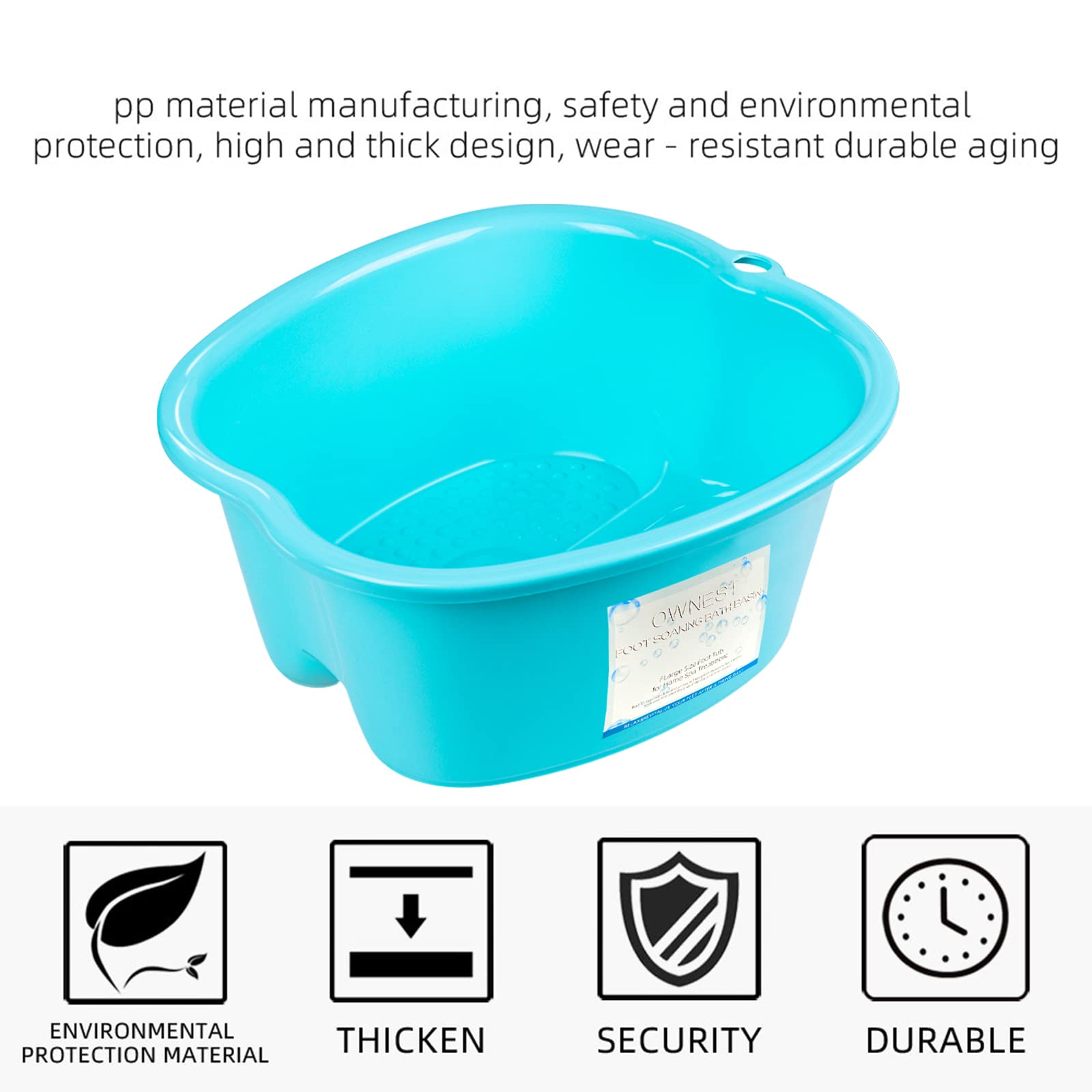 Ownest, Bacinella per pediluvio, idromassaggio e massaggio ai piedi, robusta, in plastica, per immergere i piedi, caviglie e realizzare pedicure alle unghie delle dita dei piedi, portatile, colore blu
