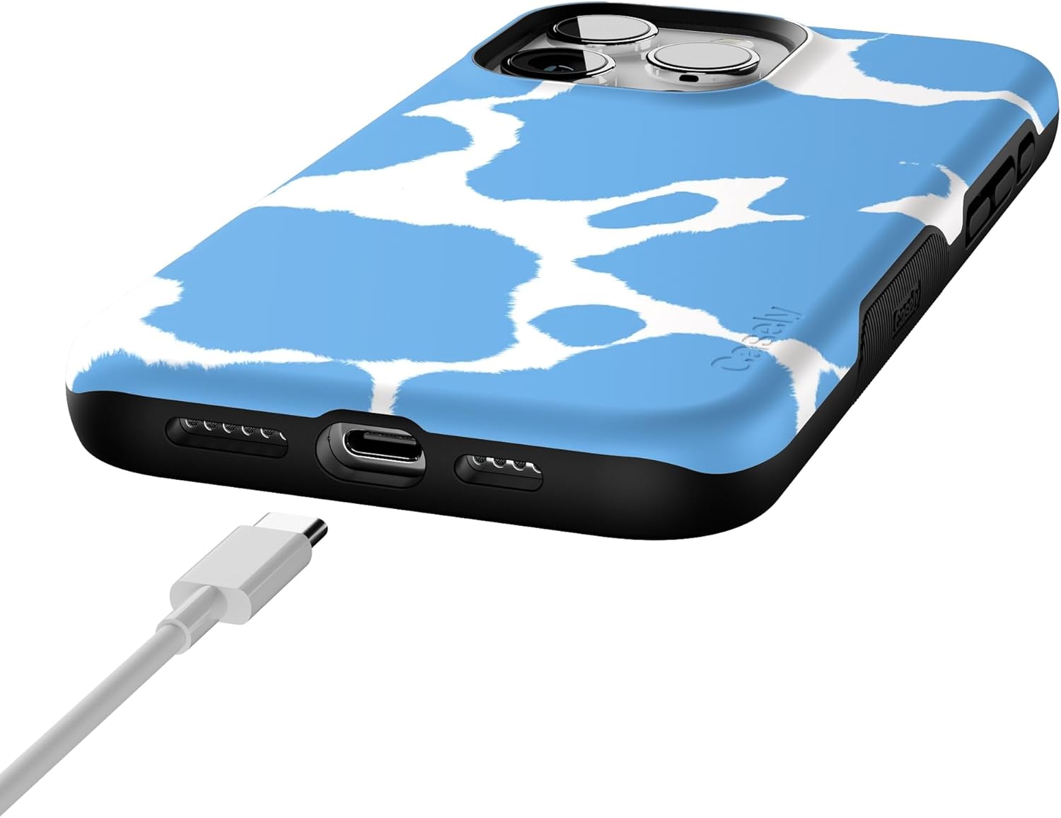 Casely iPhone 15 Pro Case | Current Mood | Light Blue Cow Print | Bold Protective Design | Compatible with MagSafe