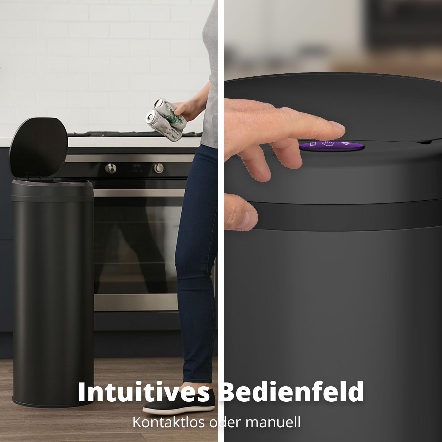 FLINQ PEAK 50L Smart Sensor Mülleimer - Schwarz | Automatischer Kuche Mülleimer mit Sensor - Moderner Abfalleimer - Küchenmülleimer Groß