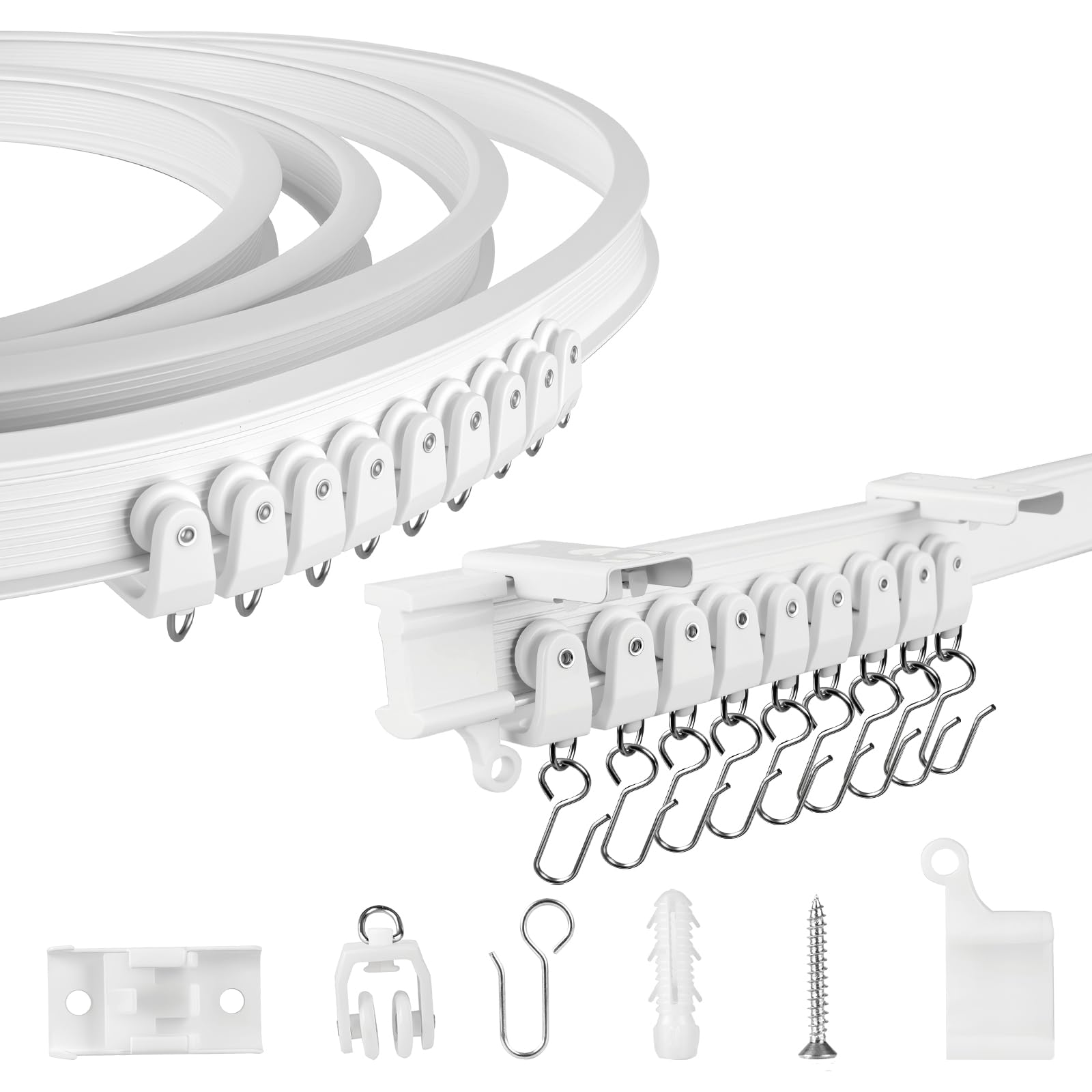 TENEVEAMO Flexible Ceiling Curtain Track, 9.84FT (3m) Curtain Track Ceiling Mount with Smooth Rollers, Sliding Curtain Track System for Window, RV, Door, White