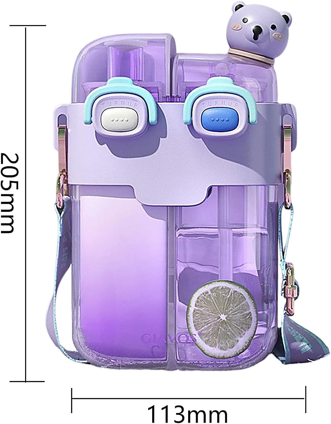 TIAASTAP Cute Water Bottle with Straw - Kawaii Kids Water Bottle with Strap Portable Plastic Drinking Bottle Aesthetic Water Bottle Girls Boys with Stickers for School Travel Sports Outdoor (Purple)