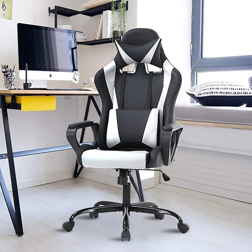 Miniatura 2 de Silla de oficina estilo carreras, silla de oficina con respaldo alto, silla de escritorio de cuero, silla ejecutiva ergonómica, silla de videojuegos