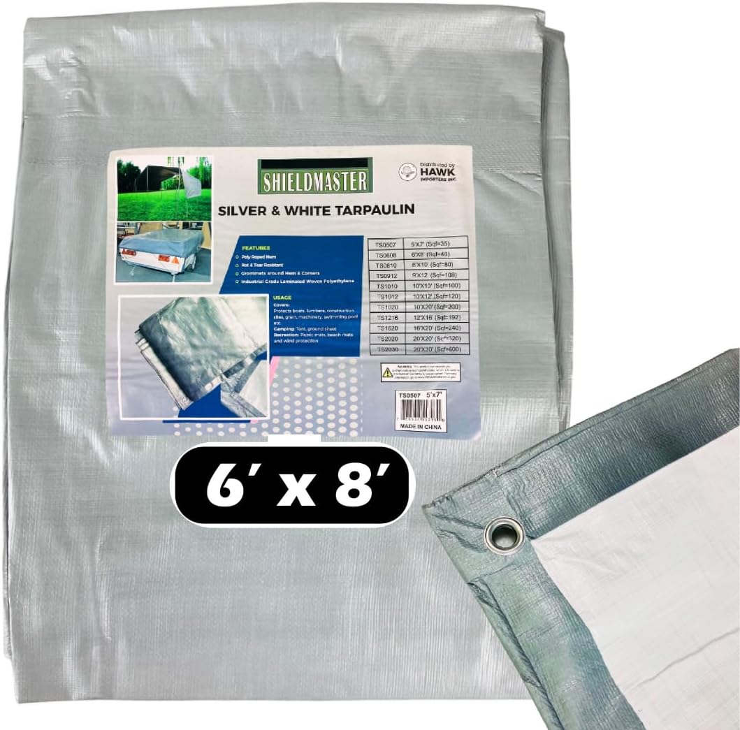 SHIELDMASTER 12' x 16' Silver and White Poly Tarp Cover | 10 Mil Thickness - Industrial Strength | 100% Waterproof, UV Resistant, Rip and Tear Proof Tarpaulin | Great for Outdoors