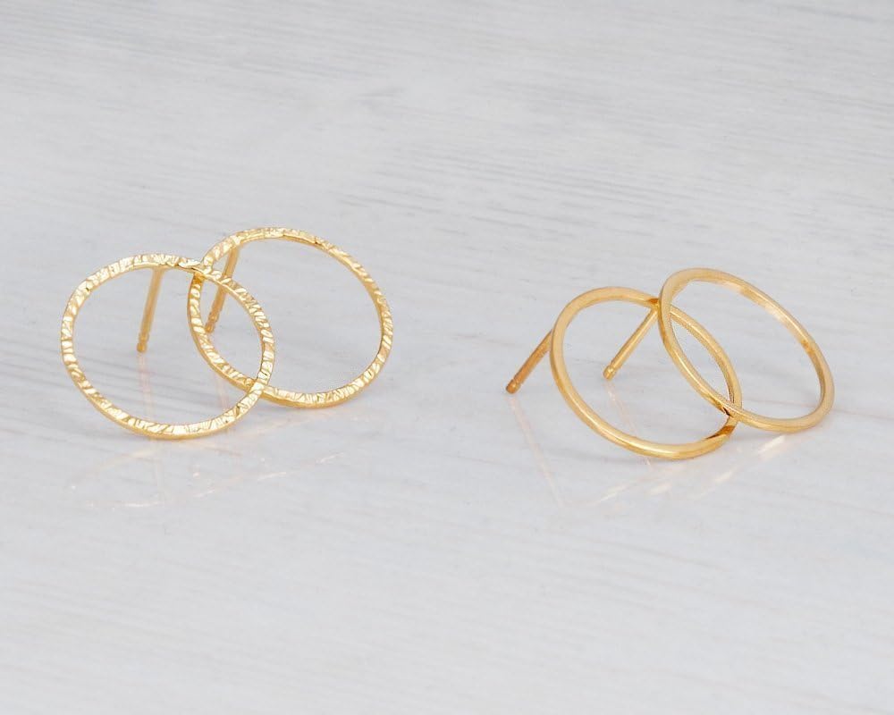 Dainty Circle Stud Earrings - Gold, Silver or Rose Gold, Minimalist Hammered, Dotted or Smooth Posts