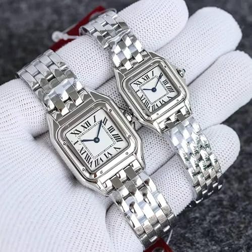 Mann Mart‚Elegant Square Watch: Silver Stainless Steel Band, Roman Numerals, Precise Quartz Movement