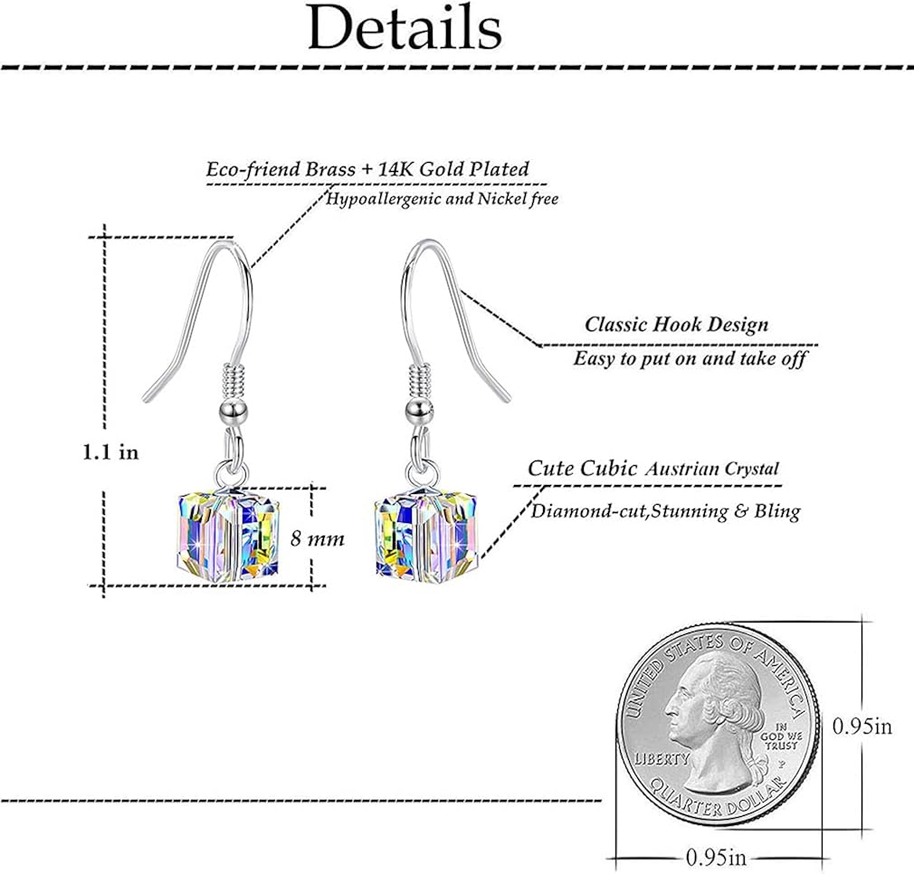 Austrian Crystal Cube Drop Dangle Earrings for Women Fashion 14K Gold Plated Hypoallergenic Jewelry - Image 5