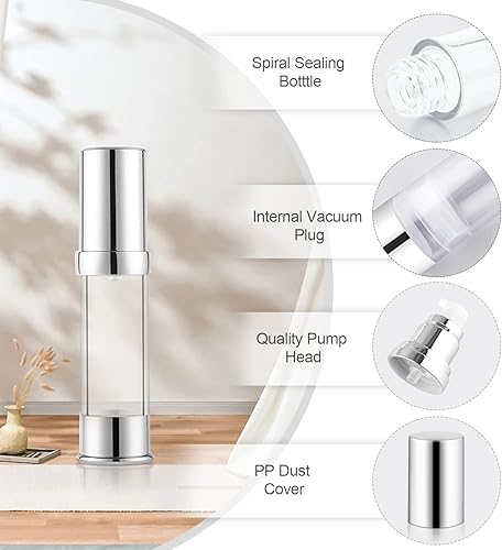 Miniatura 2 de Paquete de 8 botellas de plástico sin aire de 0.3 fl oz0.34 onzas, recipientes de loción rellenables, dispensador de vacío para viajes, base líquida