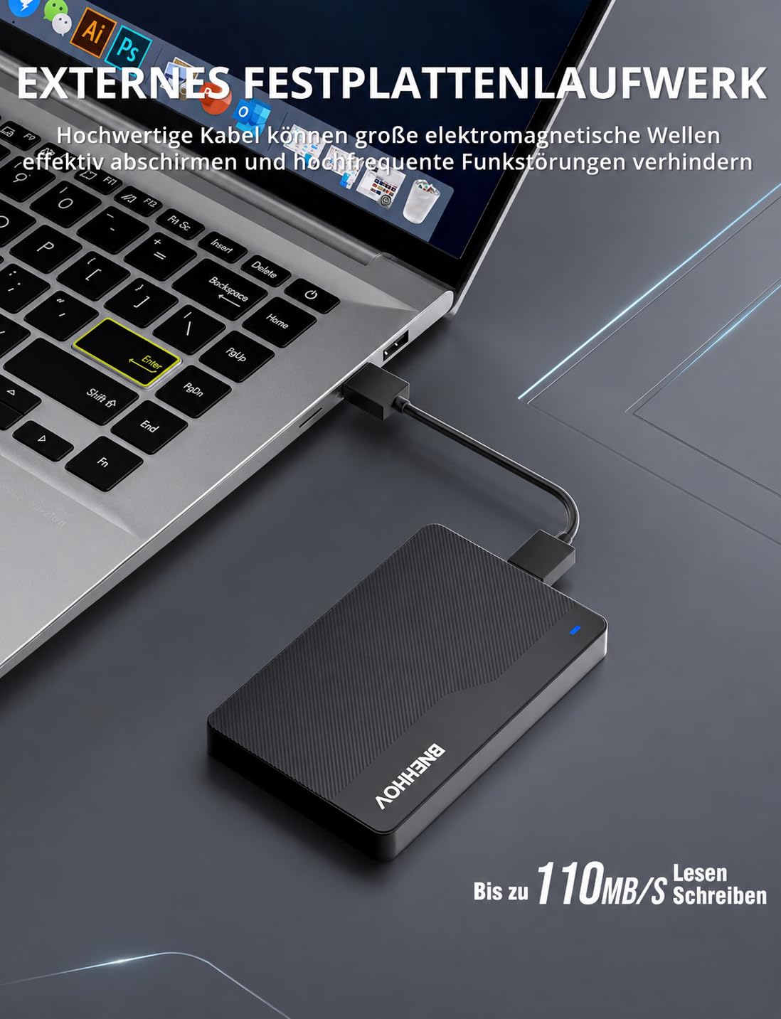 Externe Festplatte, 500GB Tragbare 2.5 Zoll USB 3.0 Backups HDD, Ultradünn Plug-and-Play SATA Festplattenspeicher für Windows, Mac, PC, Laptop, PS4, Xbox, Wii U, Chromebook