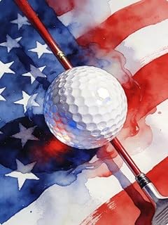 Golf Diamond Art Kits for Adults,Flag DIY 5D Diamond Painting Kits for Beginners,Patriotic Round Full Drill Diamond Dots Paintings Crafts Home Decor 20x20 Inch