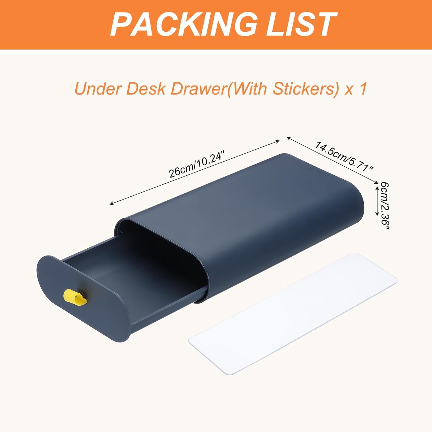 YOKIVE Under Desk Drawer, Self-Adhesive Slide Out Storage Box Attachable Organizer Under Desk Organization for Home Office Classroom, Dark Blue, Large