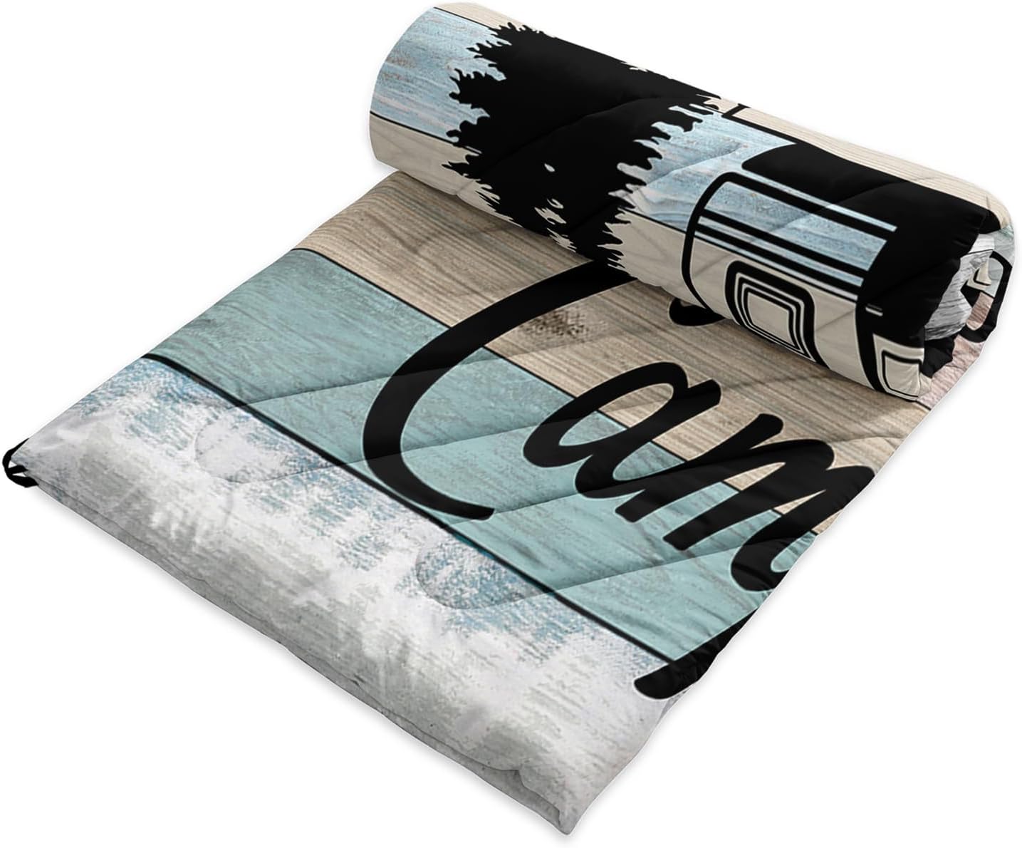 Axolotl Camping Camper Outdoor Blanket,Campsite Rv Camping Blanket,Rustic Farmhouse Vintage Wooden Lightweight Waterproof Puffy Travel Blanket,Forest Packable Outdoor Blanket for Traveling Picnic Park