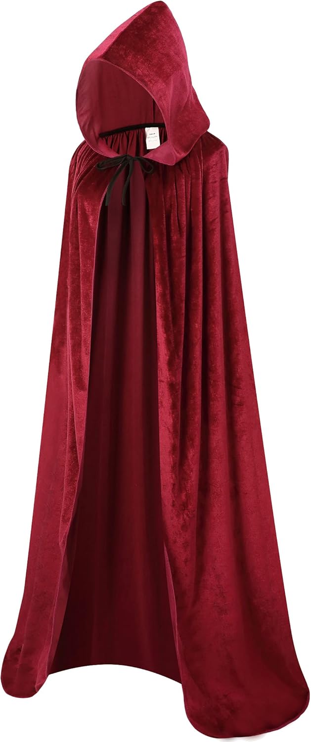 TOONRAIN Unisex Full Length Velvet Cape with Hood Adult Halloween Costume Cloak Vampire Witch Cosplay for Women