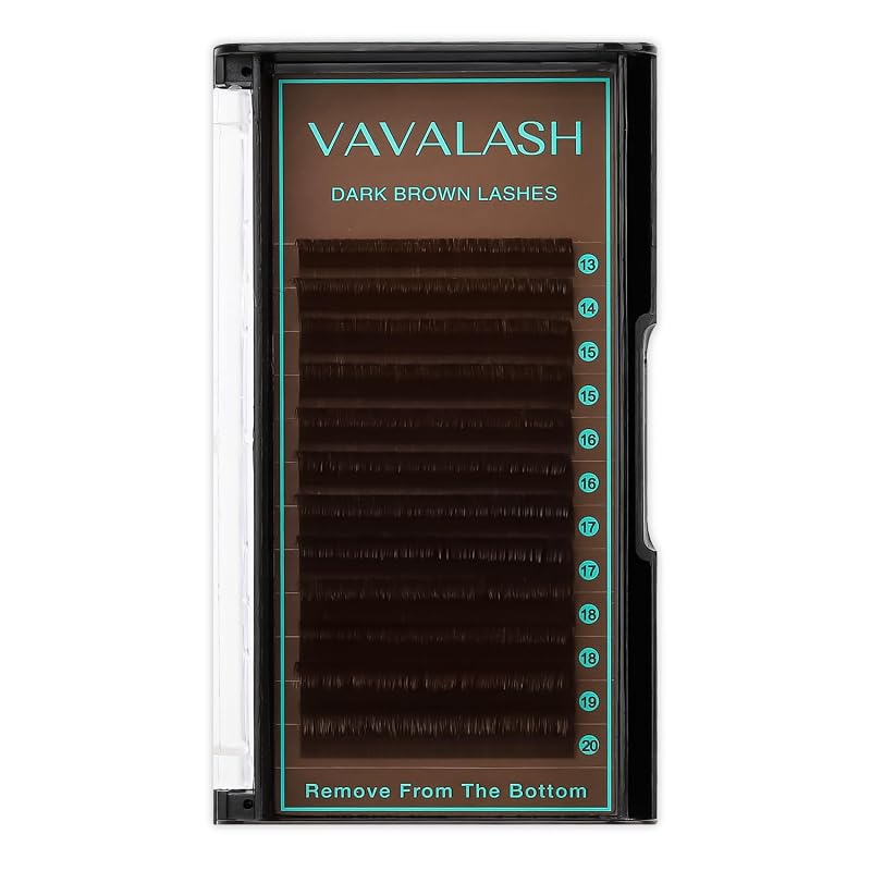Extensões de cílios VAVALASH marrom-escuro, espessura 0.07, curvatura D, 13–20 mm, bandeja com 12 fileiras