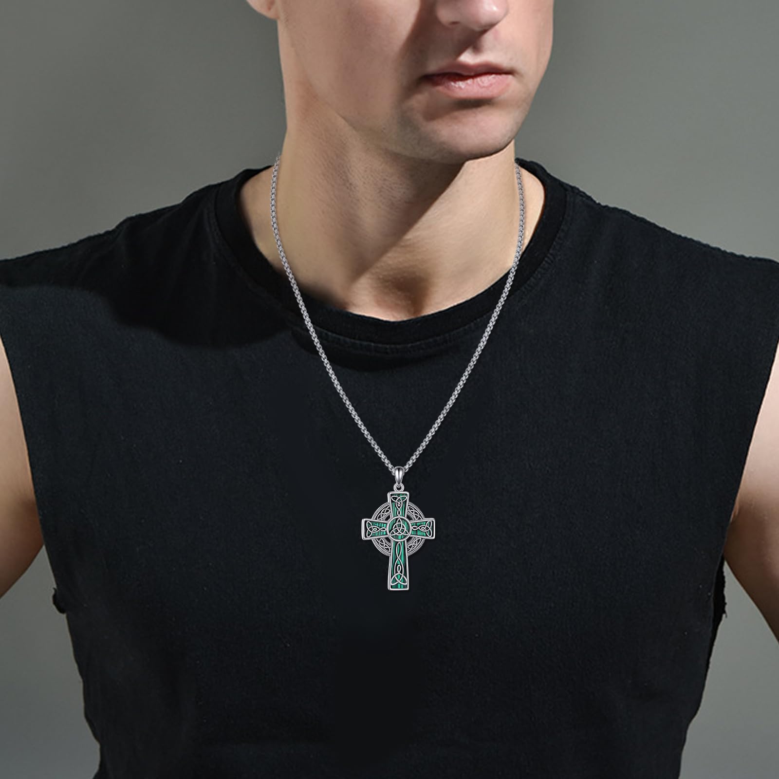 DAYLINLOVE keltisches Kreuz Halskette 925 Sterling Silber Malachit Kreuz kette Kreuz Schmuck Geschenk für Männer Mädchen