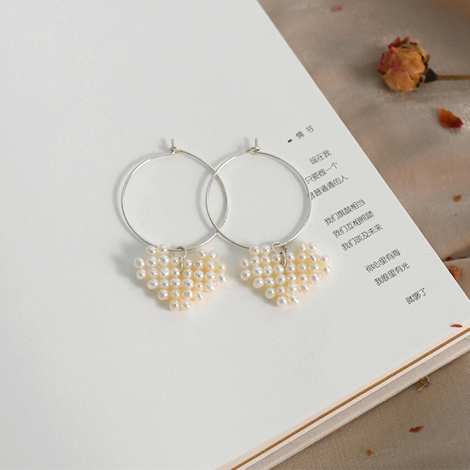 SALAN Orecchini A Cerchio di Perle d'Acqua Dolce Naturali 925 Gioielli A Cuore in Argento Sterling per Le Donne Regalo di Nozze Nuovo