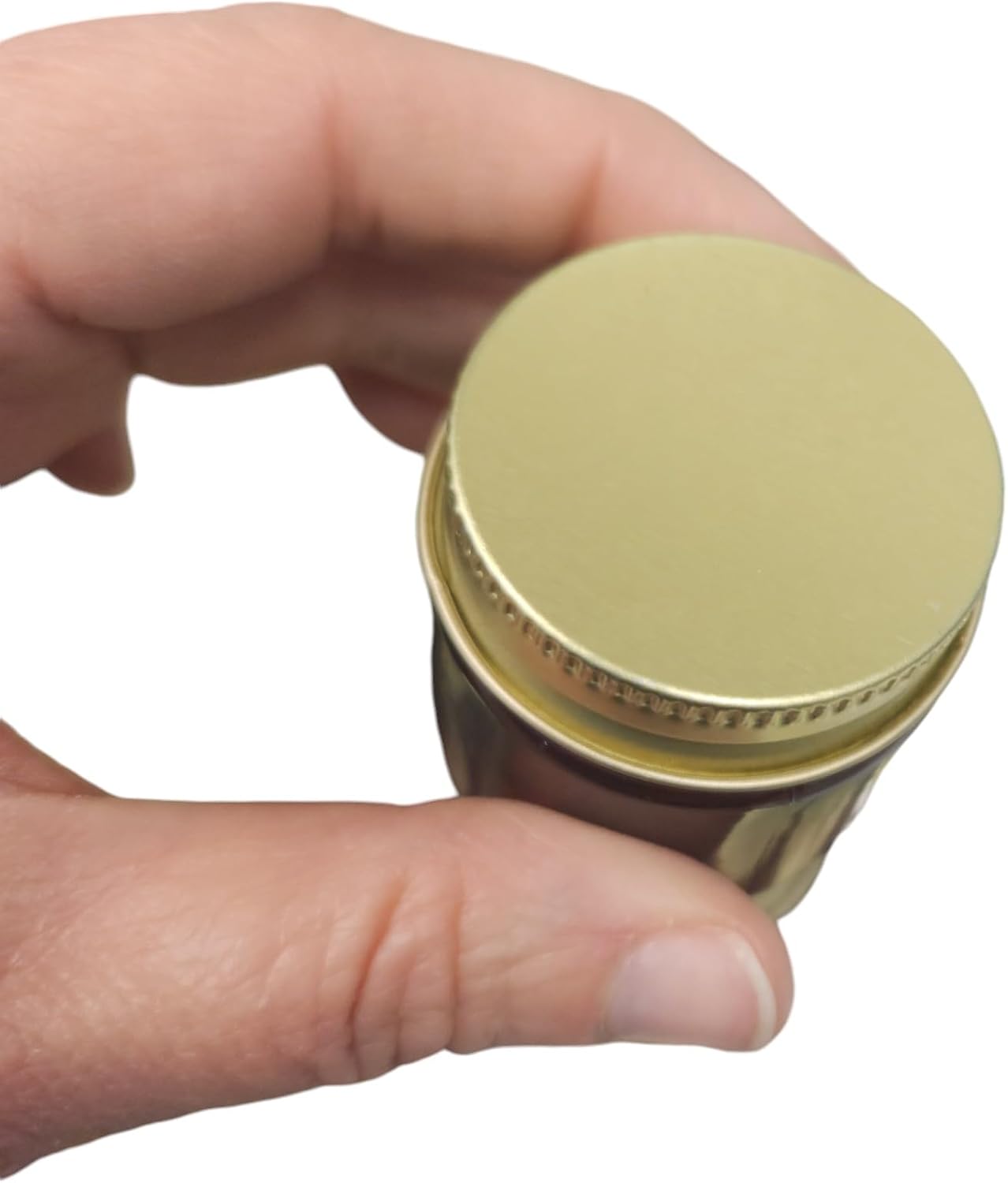 Nakpunar 16 pcs 1 oz Amber Brown Plastic Jars with Gold Metal Lids - Made in USA (1 oz, Gold)