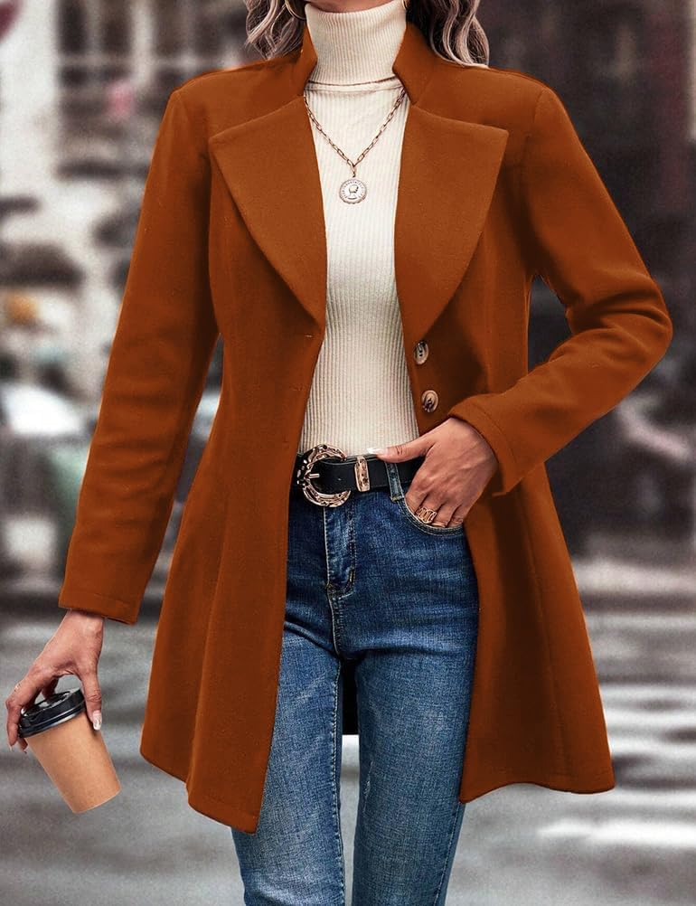 Mywinway Wool Coats for Women Fall Winter Trench Coat Peacoat Long Tweed Blazer Jackets Outwear - Image 4