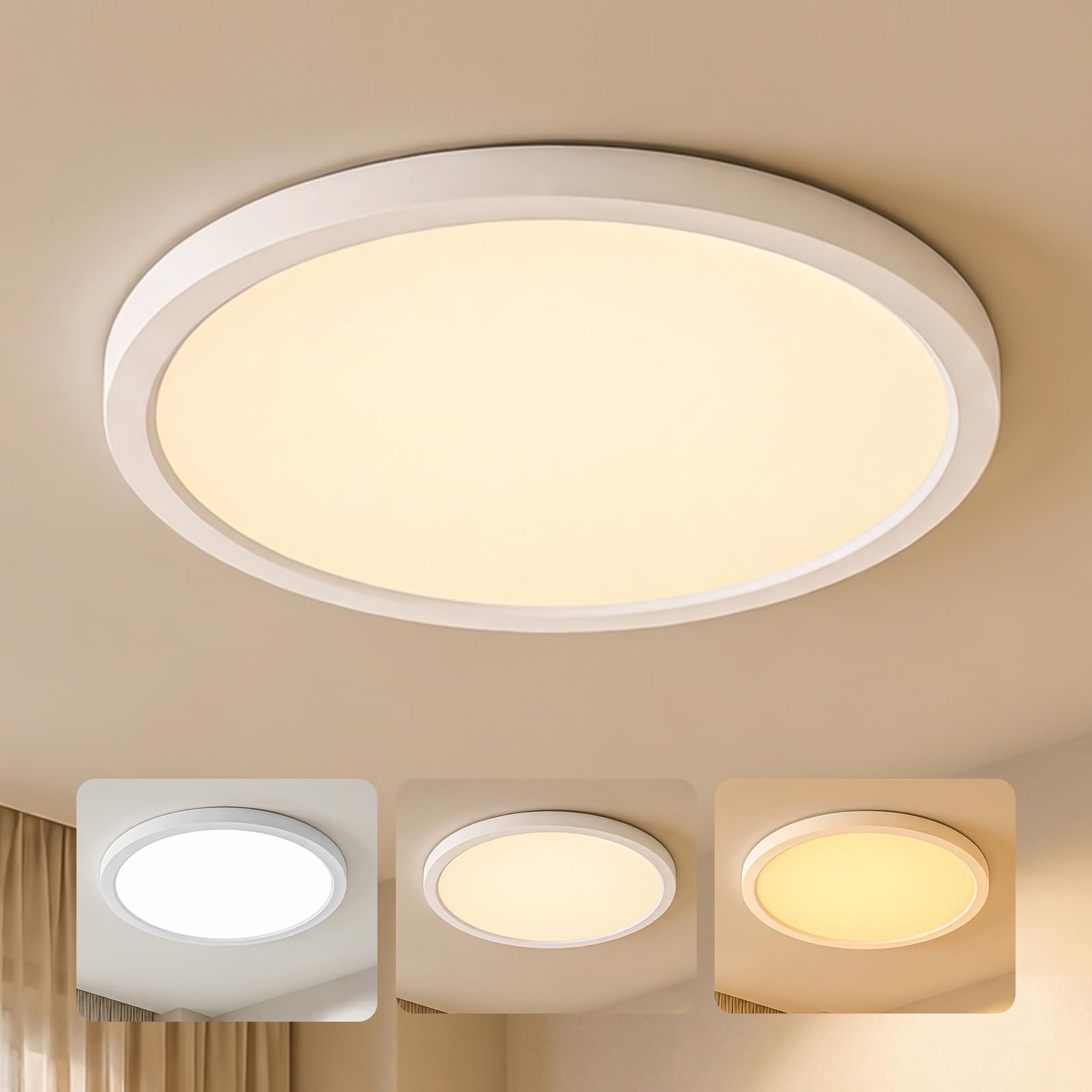 LQWELL Plafoniera LED Ultra Sottile Bianca 36W 3000K 4000K 6000K 3960LM | Design moderno e minimalista, grado di protezione IP44, risparmio energetico, per bagno, cucina, soggiorno, camera da letto.